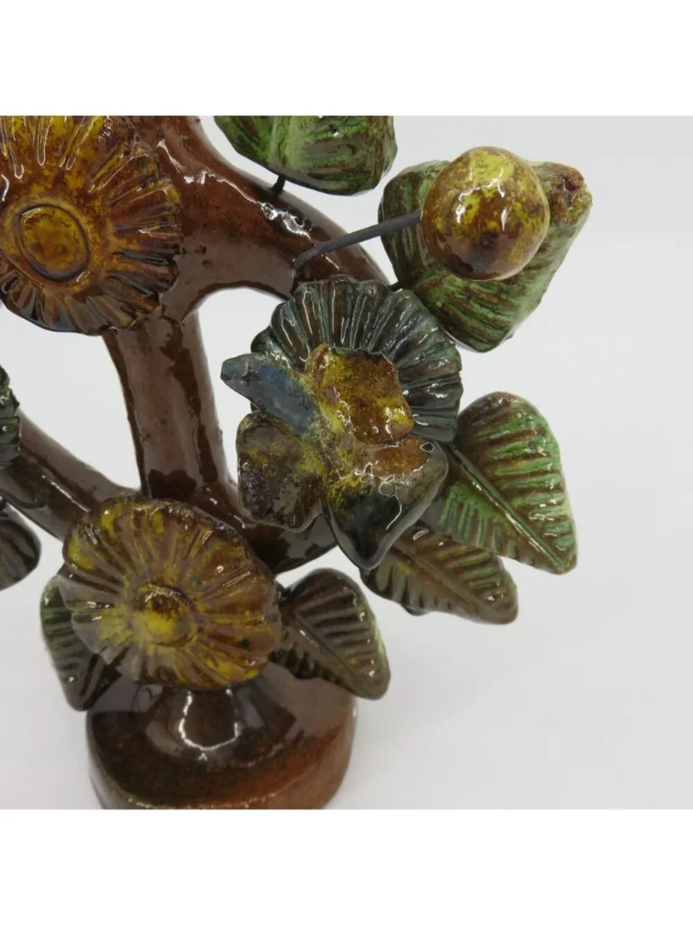 Tree Of Life Pottery Single Candleholder Candelabra Mexican Folk Art Flower Leaf